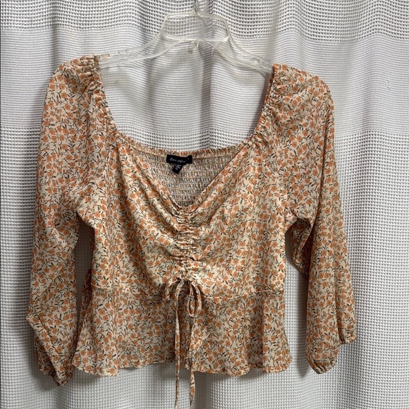 NEW Milkmaid boho top Sz XL yellow ditsy print smocked cropped fairy coquette - Picture 1 of 7